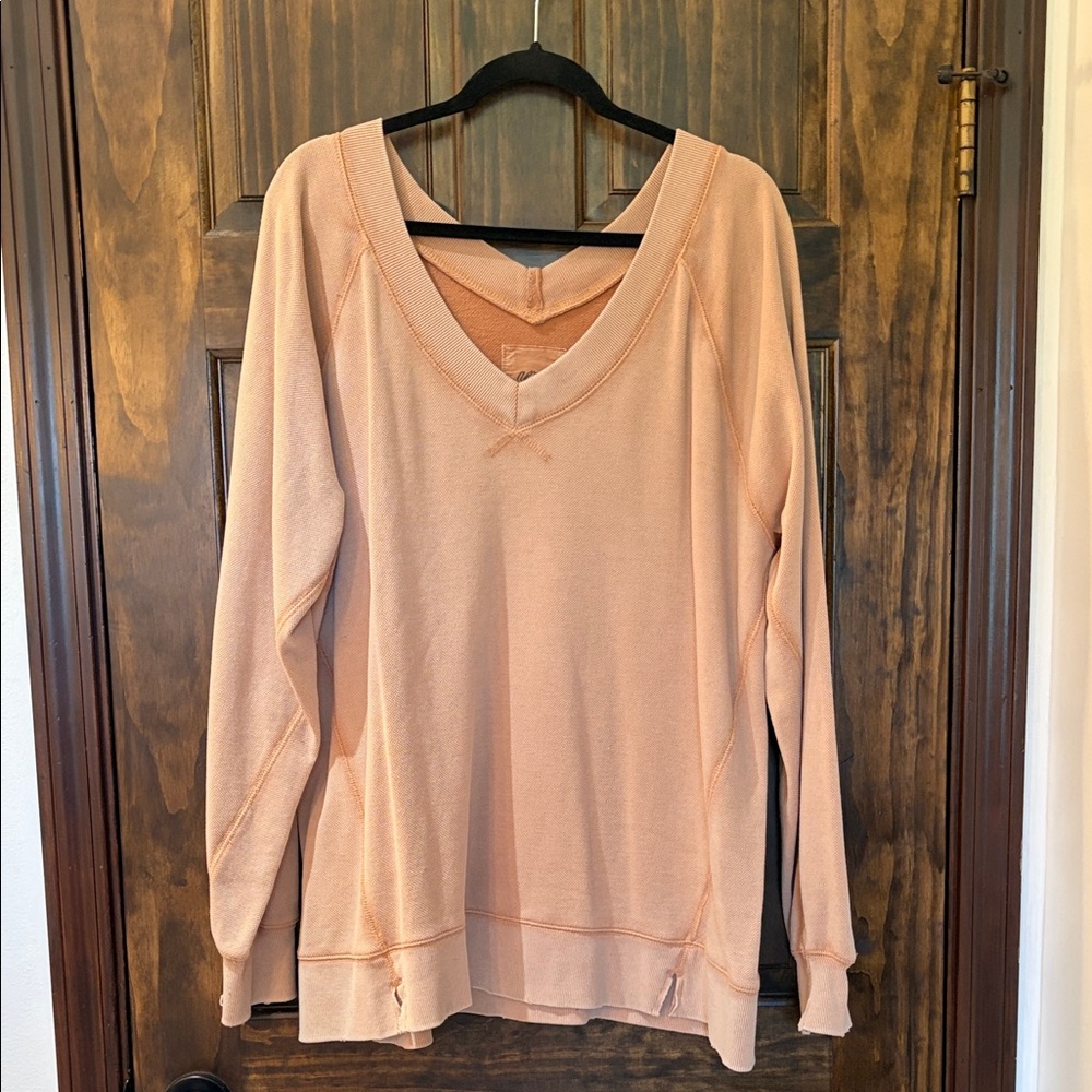 aerie Peach V-Neck Pullover Sweatshirt